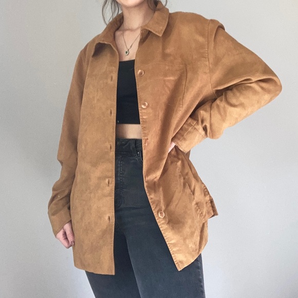 Norton Studios Jackets & Blazers - Vintage Neutral Tan Suede-like Collared 80s/90s Button Down Jacket